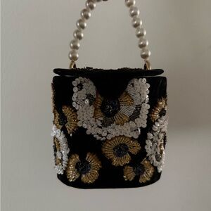 Anthropologie Black and Gold Beaded Mini Bag
